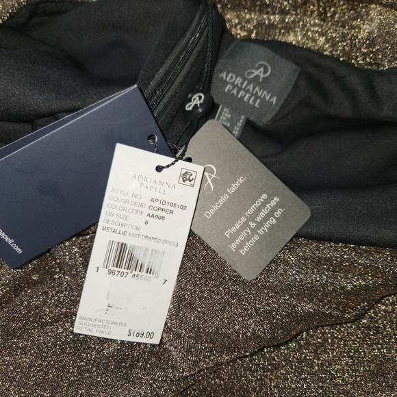 Adrianna Papell Metallic Knit Draped Dress Gold Copper Size 6 NWT - Picture 11 of 12